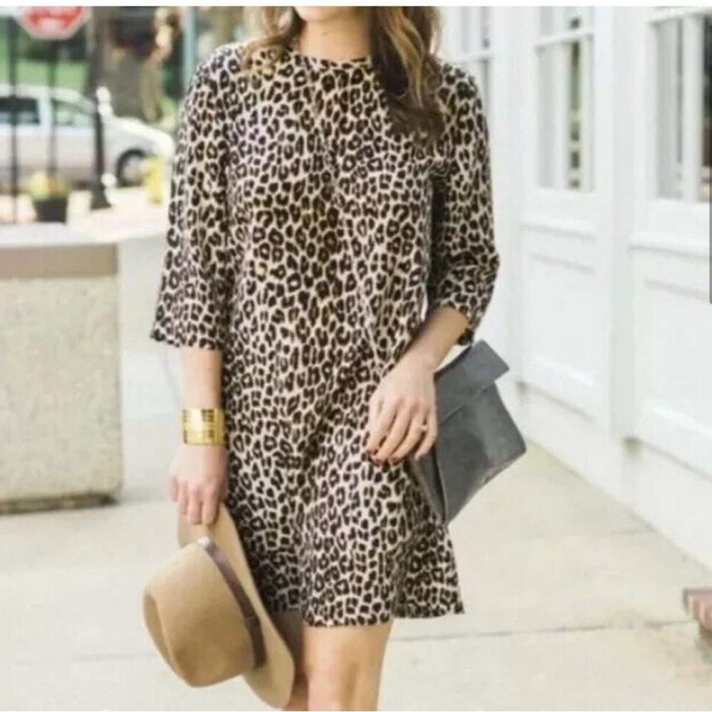 Equipment Silk Leopard Print Half Sleeve Aubrey Shift Mini Dress Size XS
